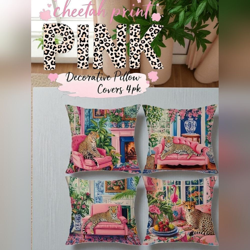 Leopard Print Decorative Linen Pillow Covers 4pc.Set